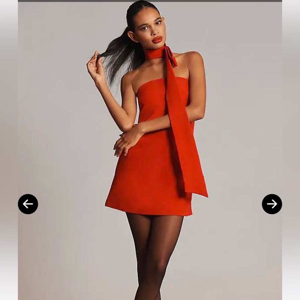 Anthropologie strapless scarf red dress